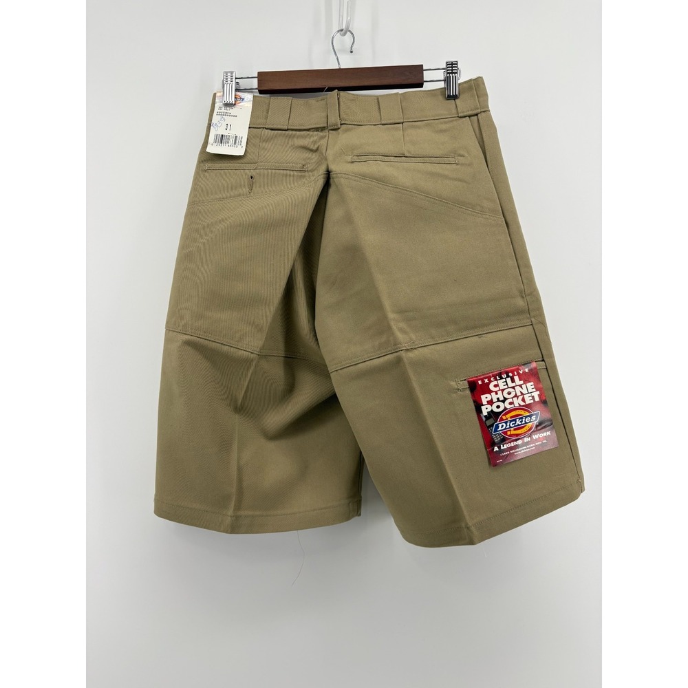 Dickies Shorts Mens Khaki Logo Flat Front Cell Phone Pocket Deadstock New 31 W